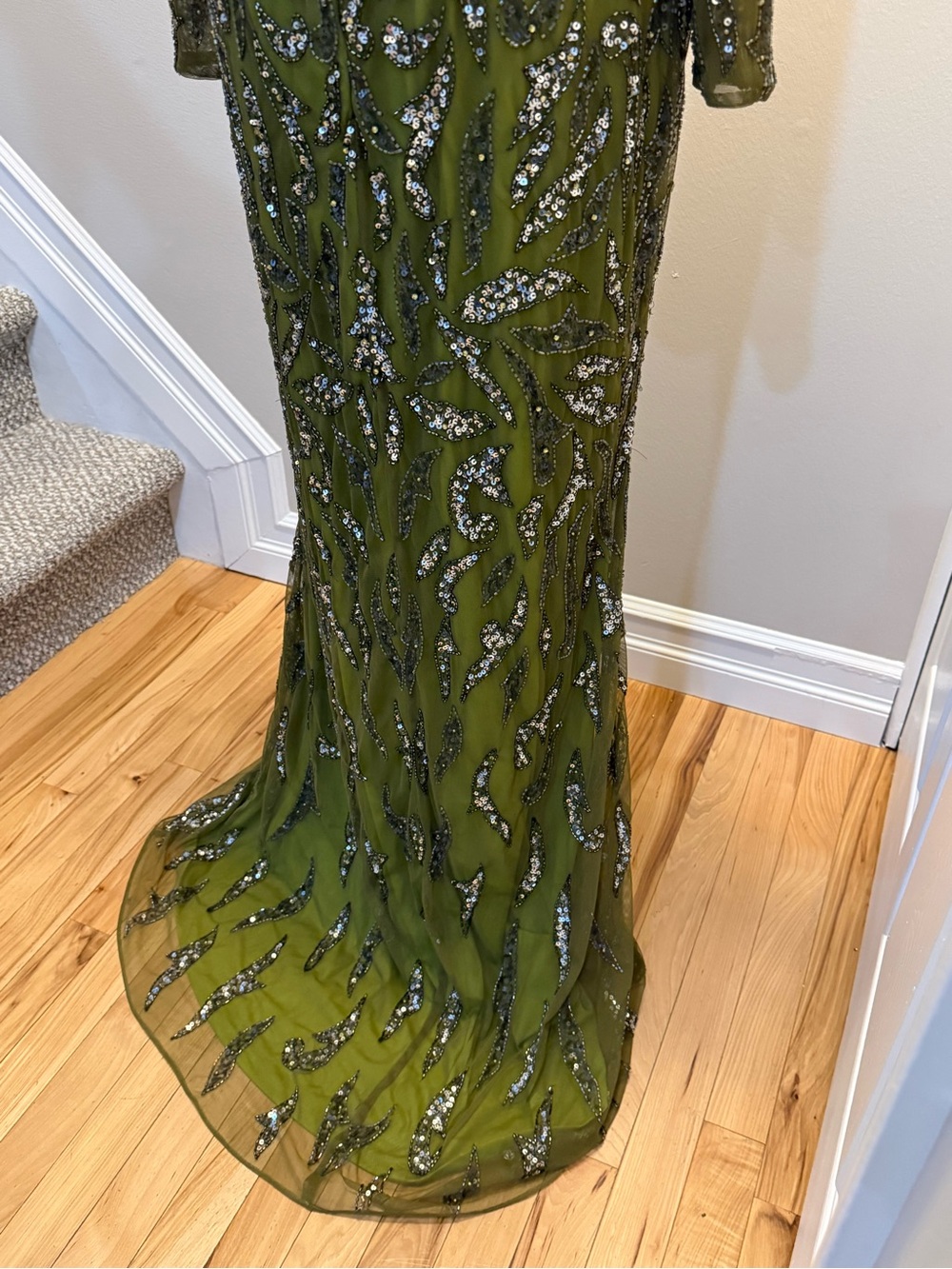 Mac Duggal Olive Green illusion sequins Evening Gown - Picture 7 of 12